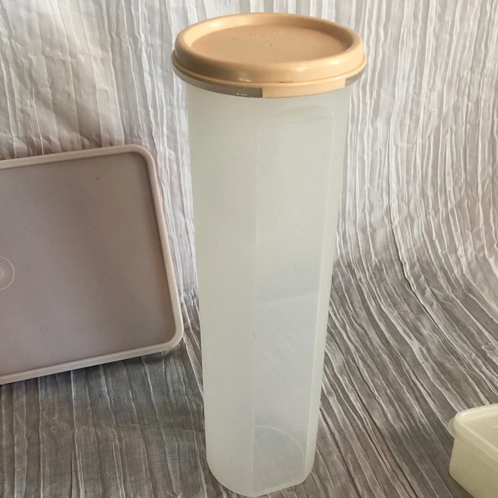 Vintage TUPPERWARE lot of 3-tall Spaghetti storage, bacon keeper, pie storage